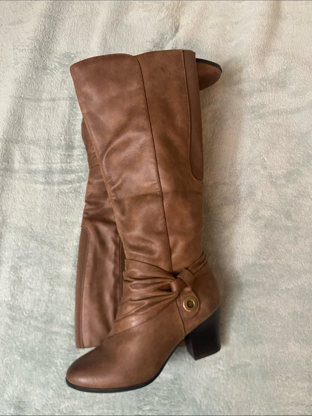 Kim Rogers Tall Brown Knee-High Heeled Boots with Wrap Detail